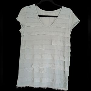 Ann Taylor Loft Tiered Ruffle Front Short Sleeve Pullover Top Light Blue